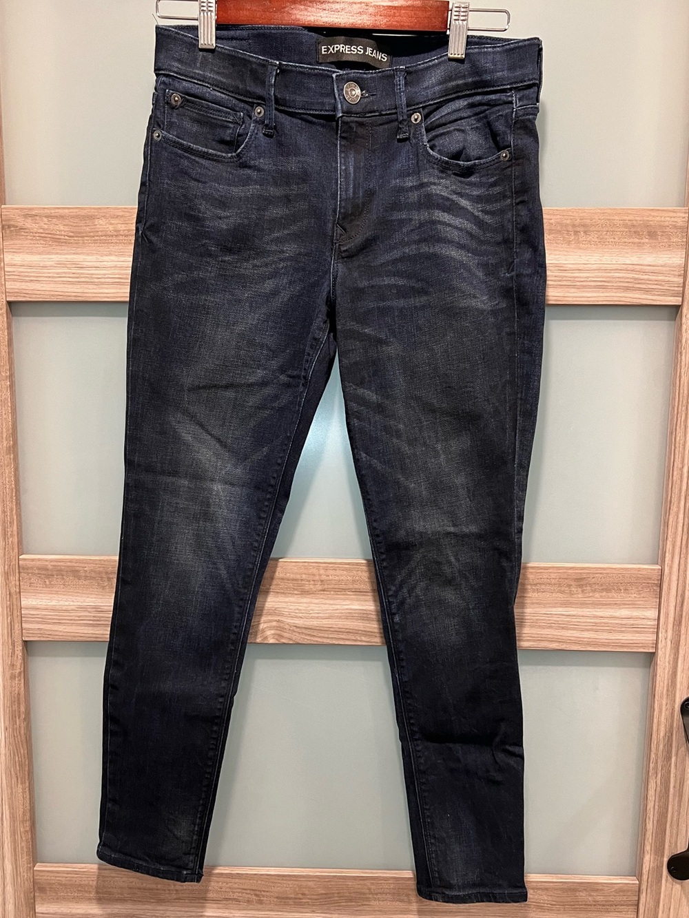 Express | Women’s Mid-Rise Legging Jeans in Dark Indigo Wash